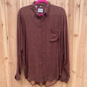 VTG United Colors of Benetton Long Sleeve Button Down Shirt Large Maroon Paisley